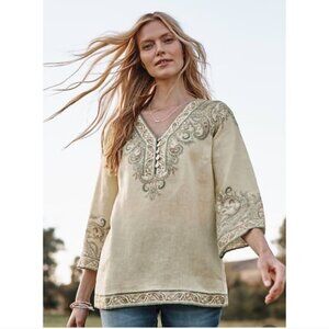 NWT J.Jill Linen Ornate Paisley Shirt Womens Sz XL Blouse Barley Elegant Cream